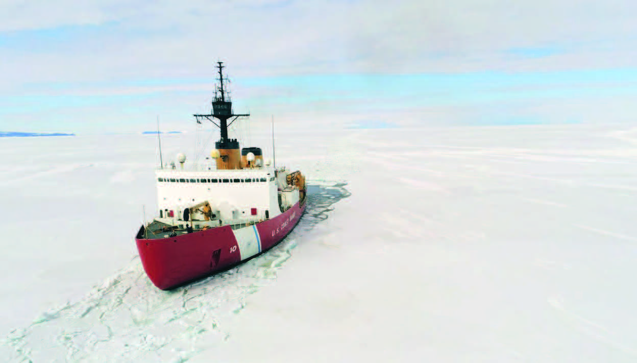 Coast Guard Cutter Polar Star breaks channel through
ice in McMurdo Sound, Antarctica, December 30, 2023 (U.S. Coast Guard/Jeremy Burgess)